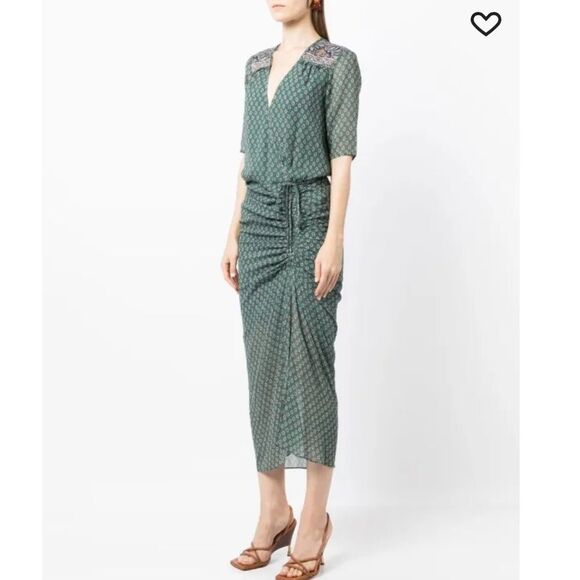 NWT Veronica Beard Mariposa Midi Dress Patterned Sea Glass Green Multi Size 0 - Picture 14 of 16